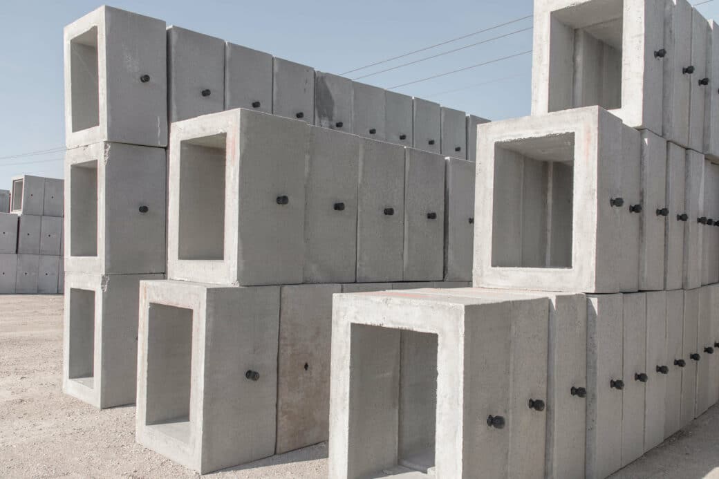 products rcp and precast concrete square boxes stacked front view